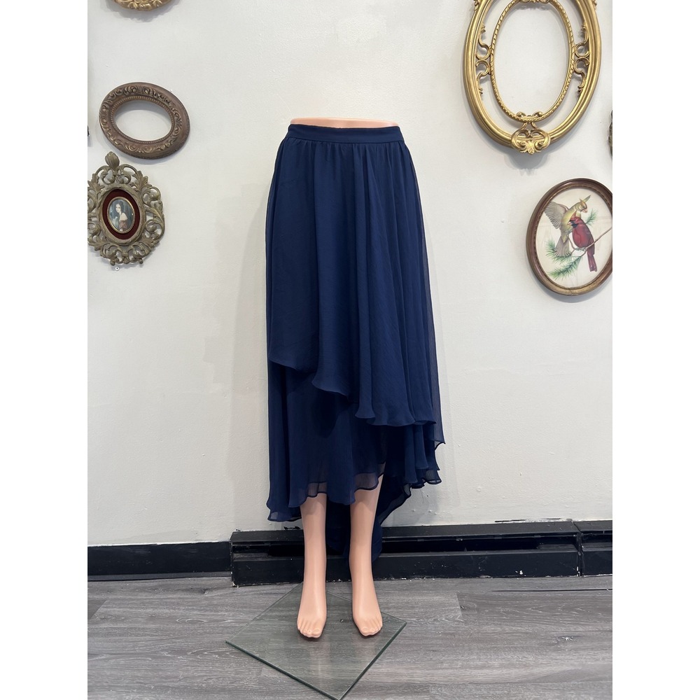 Alice + Olivia Navy Blue Asymmetrical Chiffon Maxi Skirt Size 2